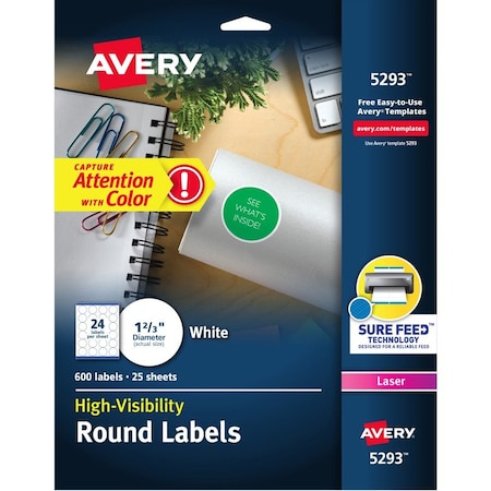 Avery Label, Perm, Lsr, Round, 1.6" 600PK AVE5293